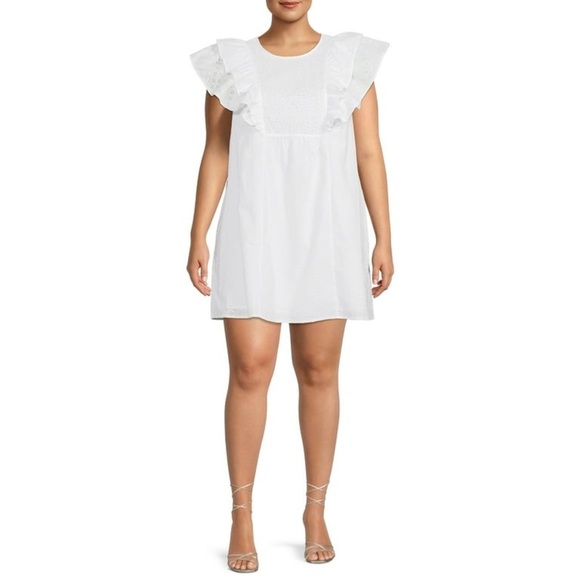 Terra & Sky Dresses & Skirts - 13. Terra & Sky White Flutter Eyelet Sleeveless Mini Dress Size 1X